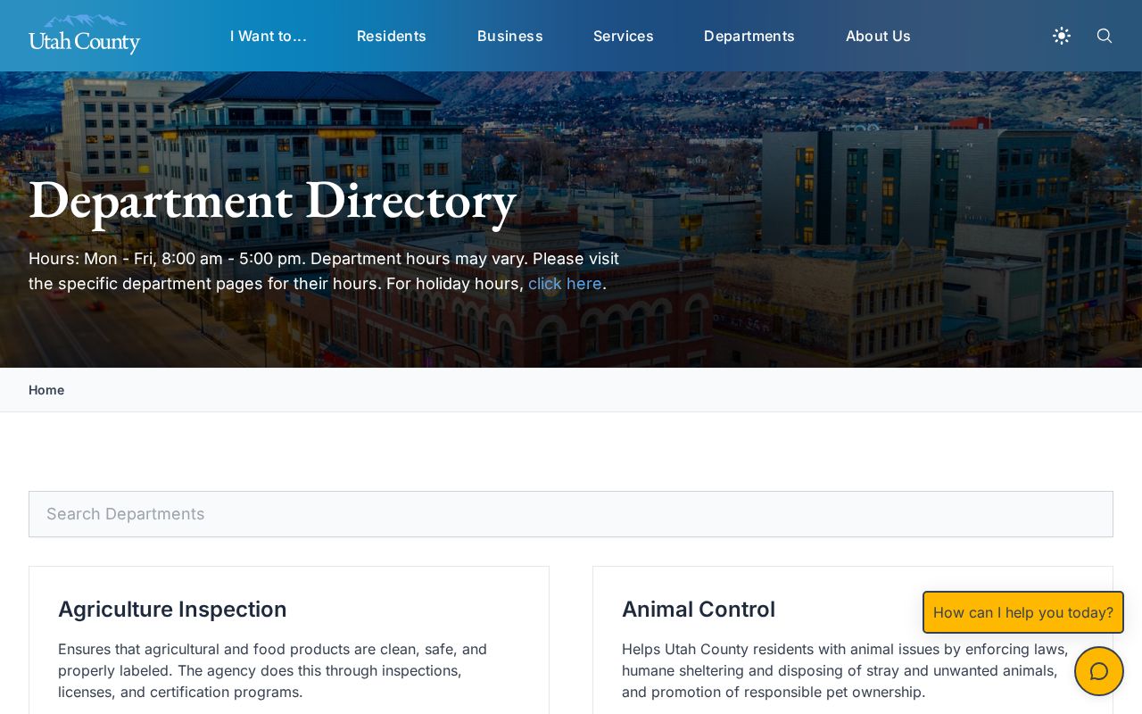 Utah County department directory listings in the Utah phone directory