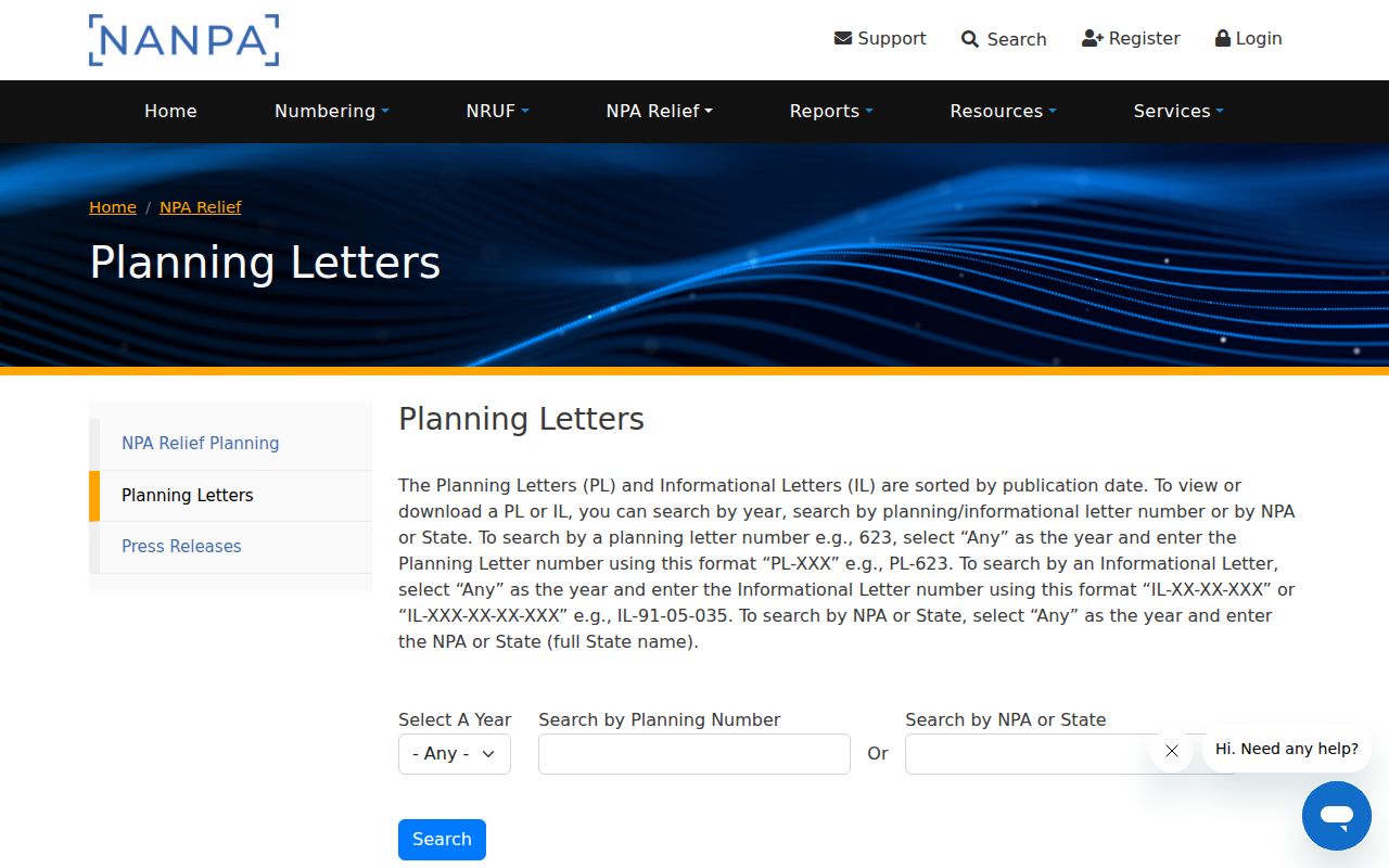 NANPA planning letters documenting Utah phone area code relief