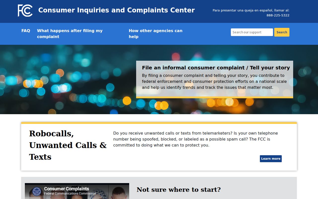 FCC Consumer Complaint Center for reporting calls to Utah phone numbers